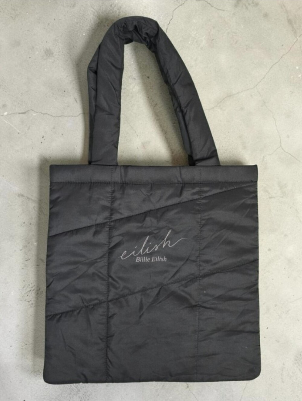 Billie Eilish Signature Script Logo Quilted Puffer Medium Sized Promo Tote Bag